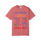 Sarah's Bach last splash Malibu Summer 2026 t-shirt with cocktails and flamingos.