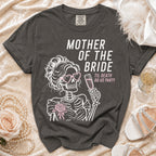 "Mother of the Bride" t-shirt with skeleton graphic and "Til Death Do Us Party" text.