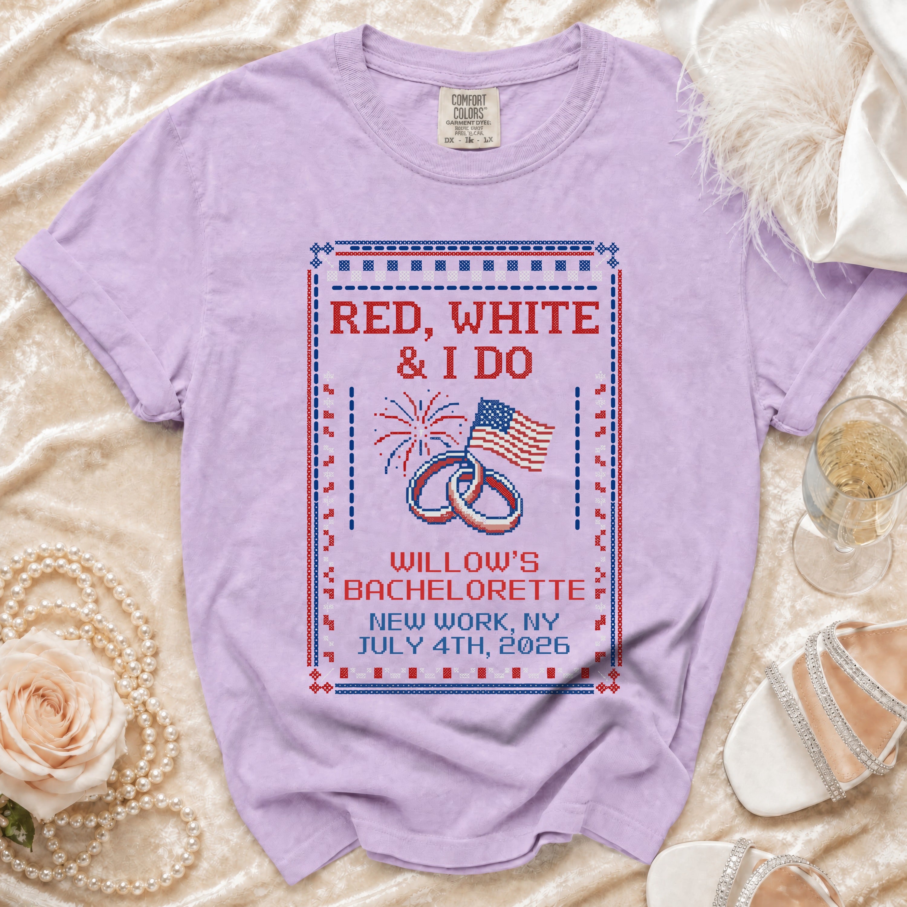 Red, white, and I Do Willow's Bachelorette New York, NY July 4th, 2026 t-shirt.
