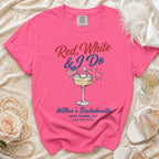 Pink t-shirt with "Red, White & I Do Willow's Bachelorette" and July 4th, 2026.