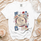 White t-shirt with "Red, White & I Do" and "Willow's Bachelorette" text.