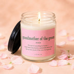 Glass candle labeled "grandmother of the groom noun" with quote.
