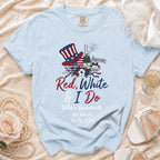 Light blue t-shirt with "Red, White & I Do Willow's Bachelorette" design.