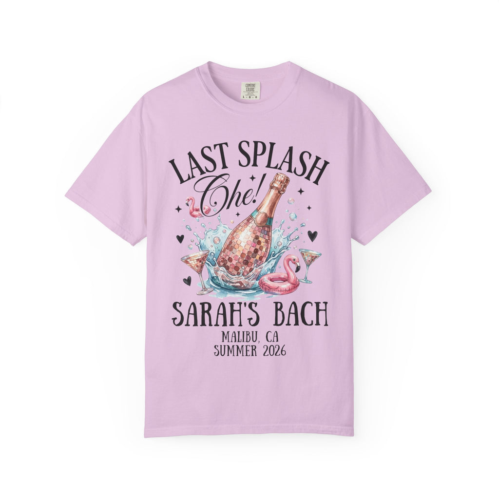 T-shirt with "Last Splash" text and champagne bottle graphic.