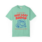 T-shirt with "Jennifer's Bach HER LAST RODEO Nashville, TN, Summer 2026" and cowboy boot.
