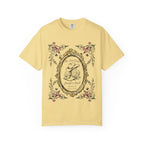 "Her Last Rodeo" graphic tee with cowboy boot, flowers, and text.