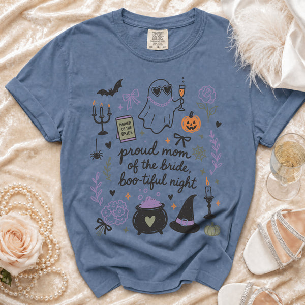 Proud Mom Bride T-Shirt in Blue Jean