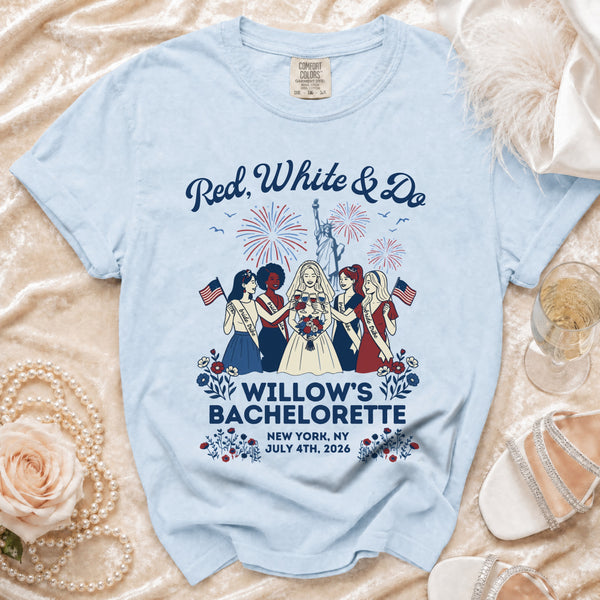 Red, White & Do Bachelorette T-Shirt in Chambray