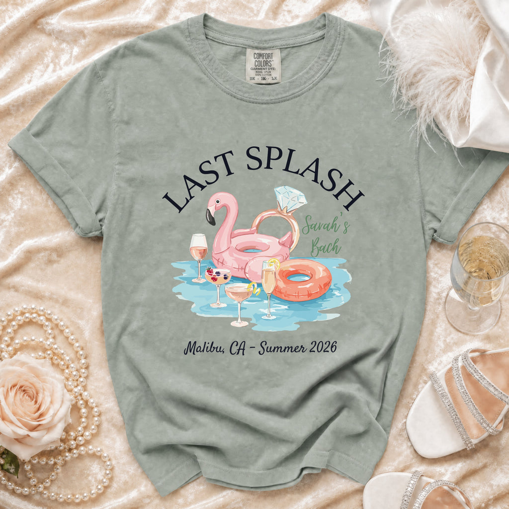 T-shirt with "Last Splash Savah's Bach Malibu, CA - Summer 2026" text.