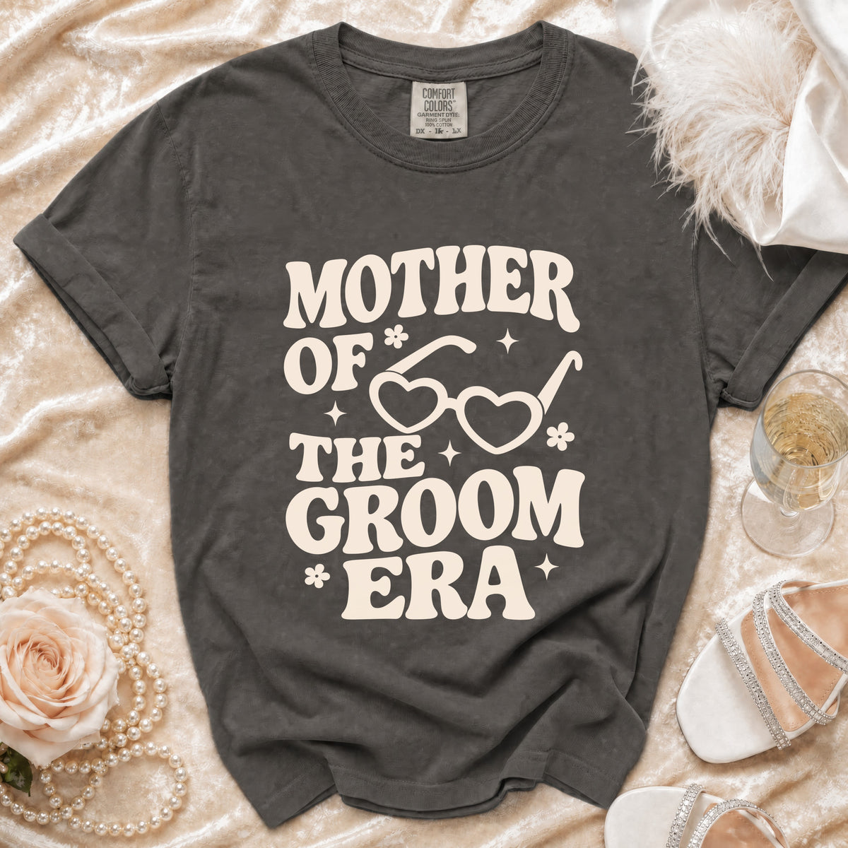 Mother of the Groom Era t-shirt with heart-shaped sunglasses design.