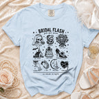 Light blue t-shirt with black gothic Bridal Flash graphic and text.