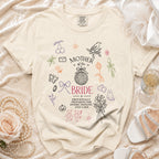 Cream t-shirt with "Mother of the Bride" and "Emotionally Preparing for Spooky Dancing and Cake" text.