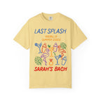 Yellow t-shirt with "LAST SPLASH MALIBU, SUMMER 2026 SARAH'S BACH" and colorful graphics.