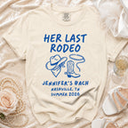 Cream t-shirt with "Her Last Rodeo" design for a Nashville bachelorette.