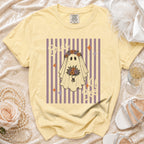 Yellow t-shirt with a ghost bride graphic and text "Bride Boo".