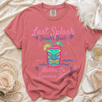 Pink t-shirt with "Last Splash Sarah's Bach Malibu, Ca Summer 2026" text.