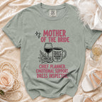 Mother of the Bride t-shirt reads, "Fueled by coffee & wedding stress."