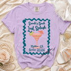 Purple t-shirt for "Sarah's Bach Last Splash Malibu, CA Summer 2026".