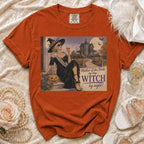 Orange t-shirt with graphic "Mother of the Bride by day... WITCH by night!".