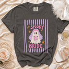 Gray t-shirt with a spooky bride ghost graphic and text.