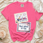 Pink t-shirt with "Willow's Bachelorette Red, White & I Do July 4th, 2026" graphic.