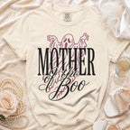 Cream t-shirt with ghost graphic and "Mother of the Boo" text.