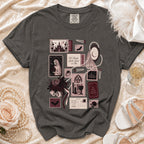 Dark gray t-shirt with gothic wedding collage print and "Til Death Looks Good on Me."