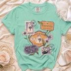 Mint green t-shirt with bride of boos and haunted honeymoon ghost graphic.
