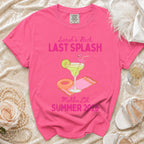 Pink t-shirt with "Sarah's Bach Last Splash" and Malibu, Ca SUMMER 2026.
