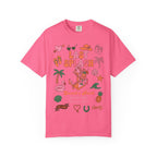 Pink t-shirt with "Last Splash" and beach-themed graphics.