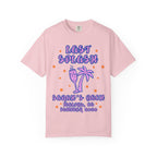 Pink t-shirt with "Last Splash Sarah's Bach Malibu, CA Summer 2026" text and palm tree graphic.