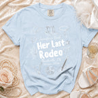 Light blue t-shirt with "Jennifer's Bach Her Last Rodeo Nashville, TN Summer 2026" text and rodeo graphics.