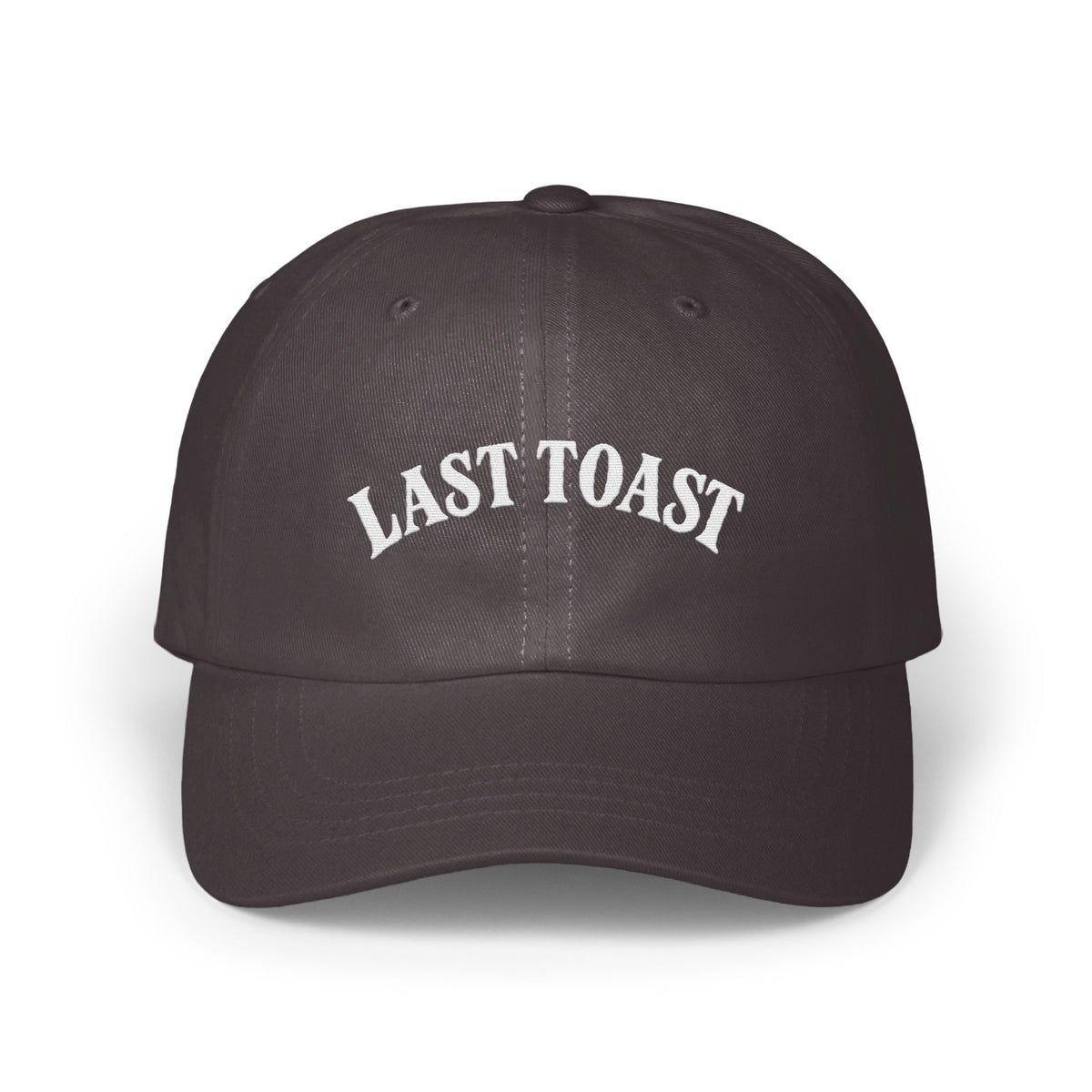 Dark gray baseball cap with "LAST TOAST" embroidered in white lettering.