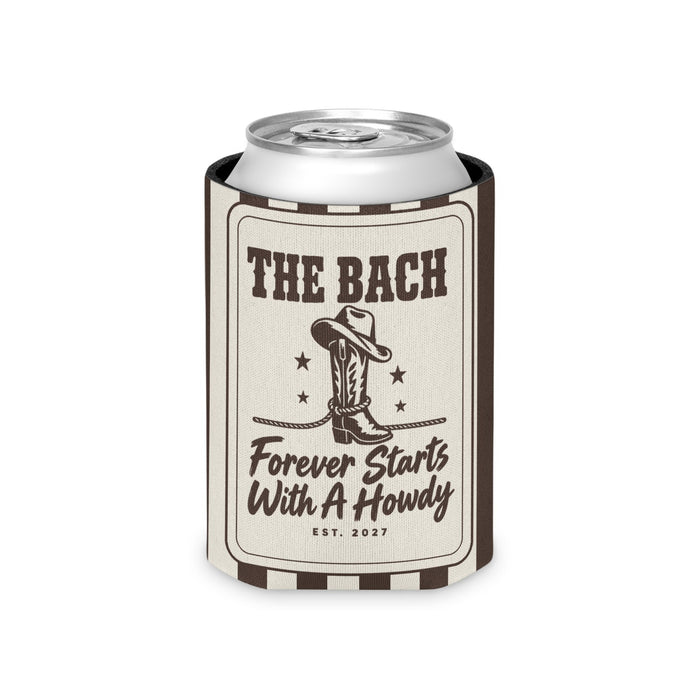 Forever Starts With A Howdy striped can cooler, Espresso