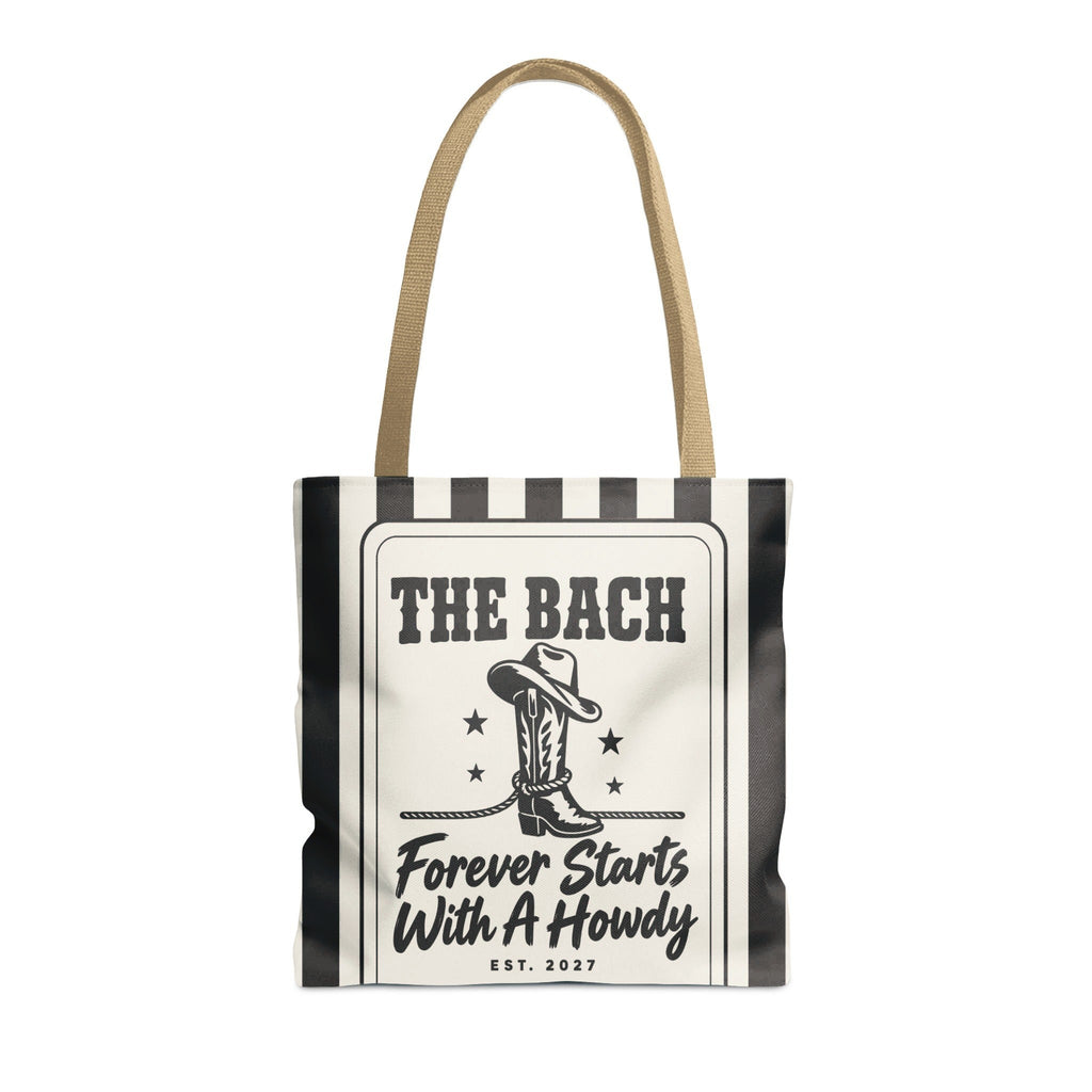 Forever Starts With A Howdy striped tote bag, Black