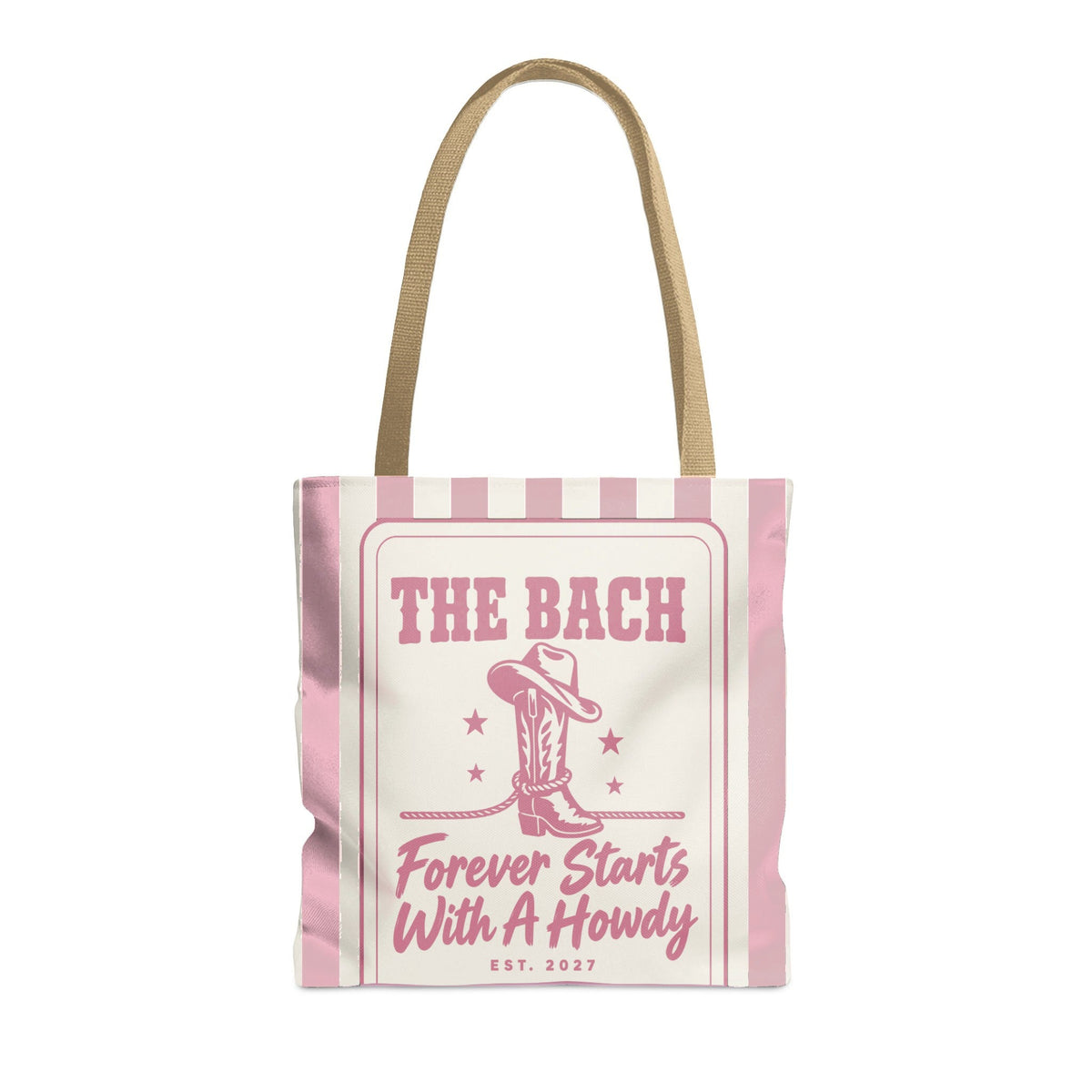 Forever Starts With A Howdy striped tote bag, Blossom