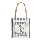 Forever Starts With A Howdy striped tote bag, Blue Jean