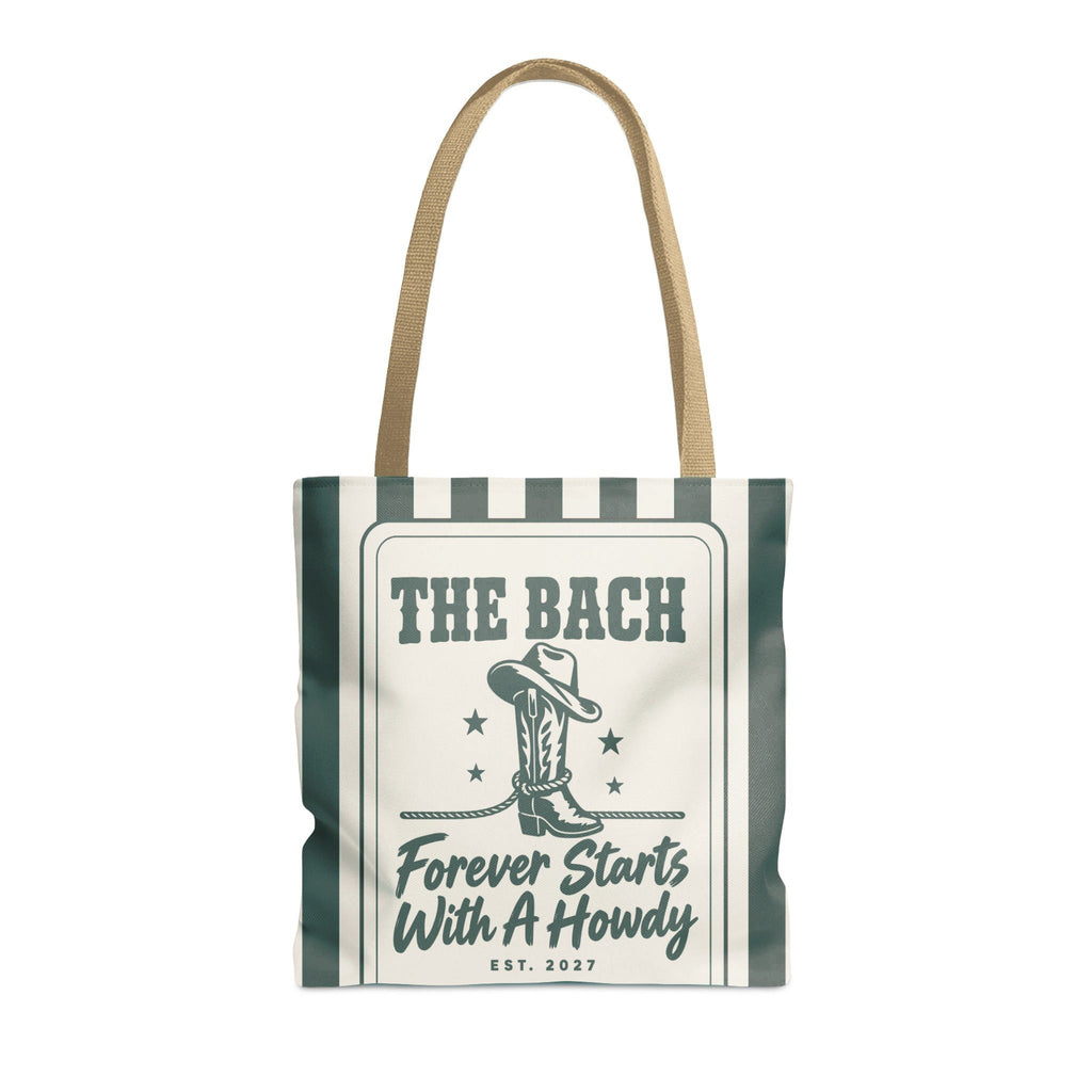 Forever Starts With A Howdy striped tote bag, Blue Spruce