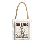 Forever Starts With A Howdy striped tote bag, Bride