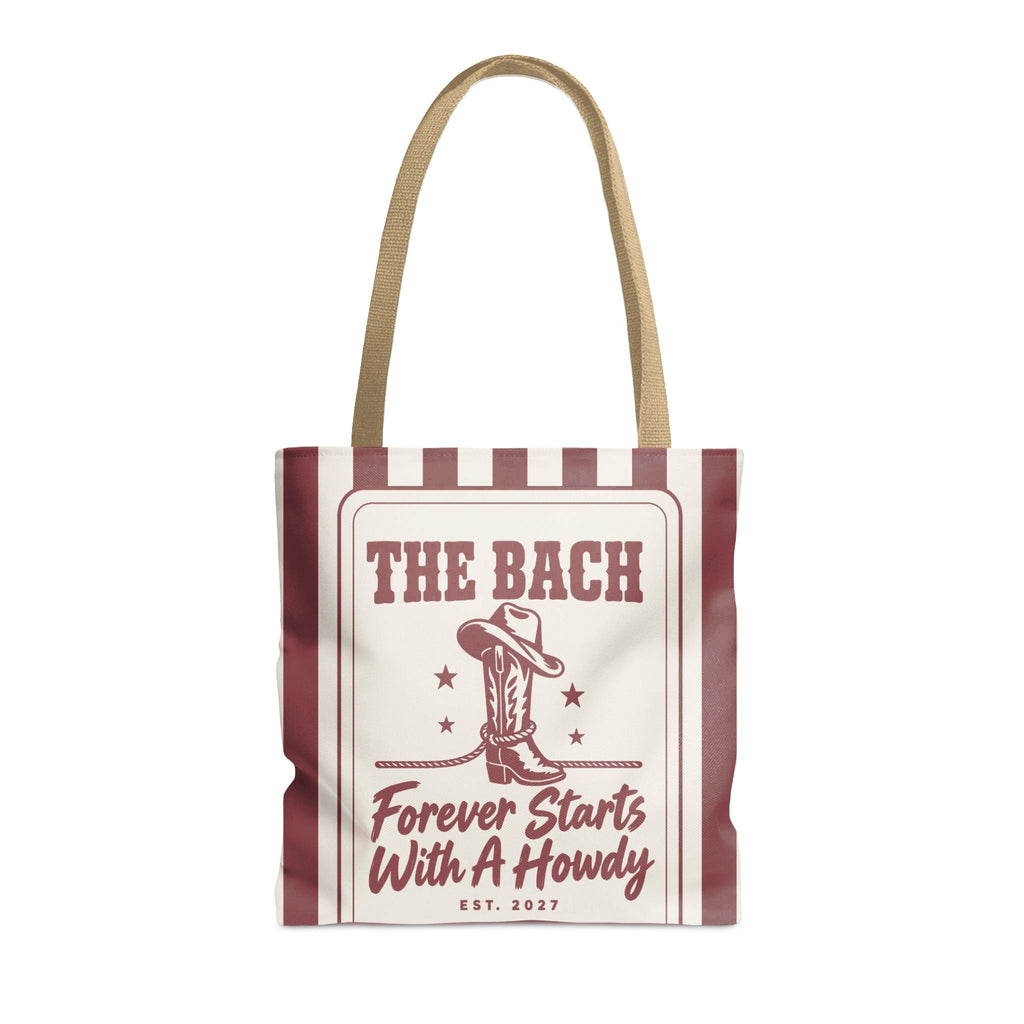 Forever Starts With A Howdy striped tote bag, Chili