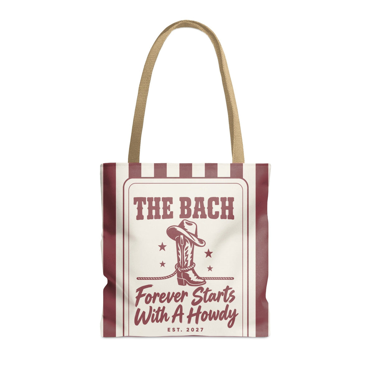Forever Starts With A Howdy striped tote bag, Chili