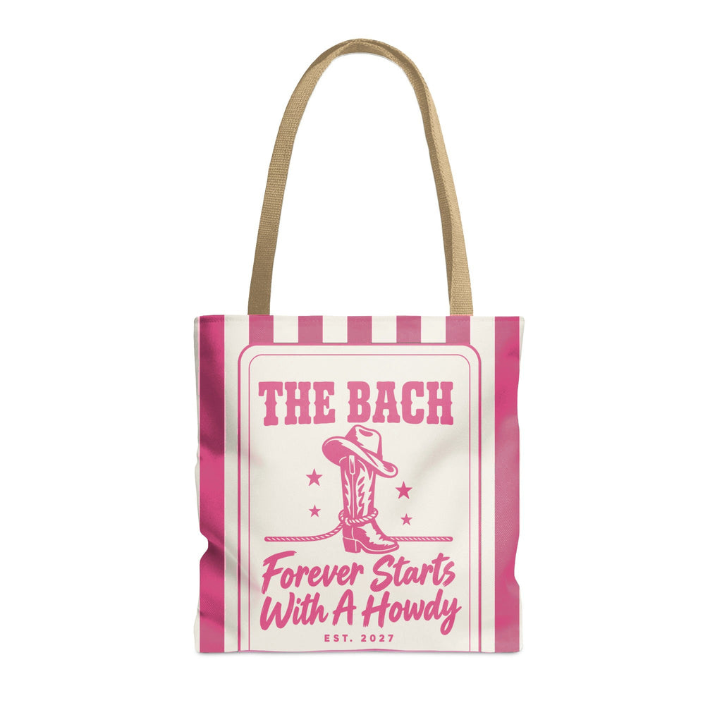 Forever Starts With A Howdy striped tote bag, Crunchberry