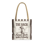 Forever Starts With A Howdy striped tote bag, Espresso