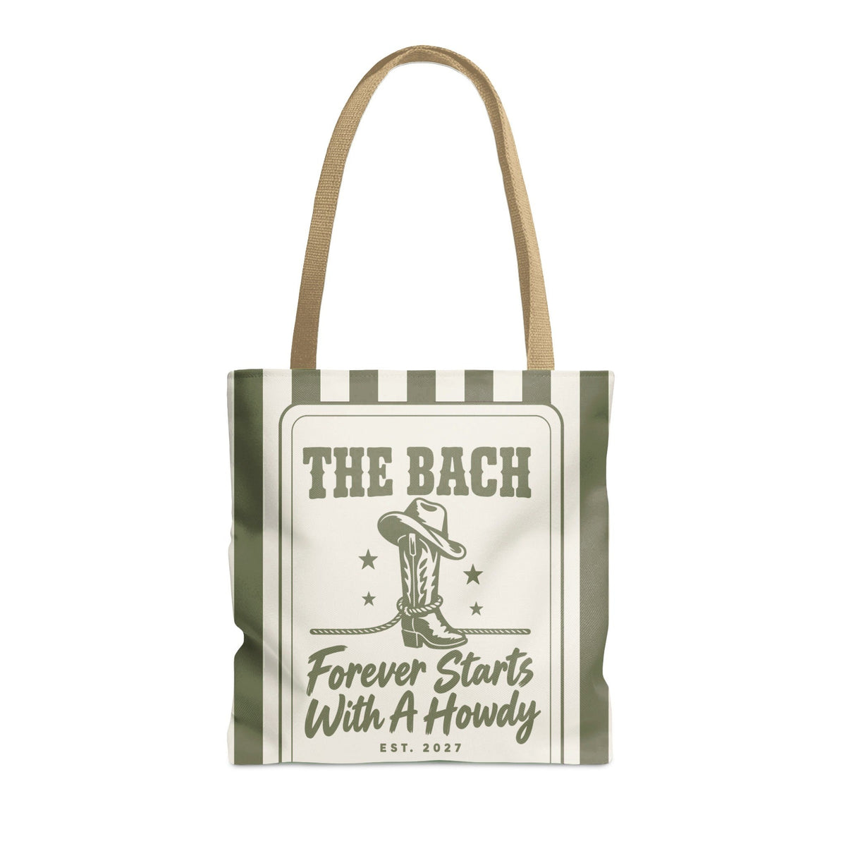 Forever Starts With A Howdy striped tote bag, Moss