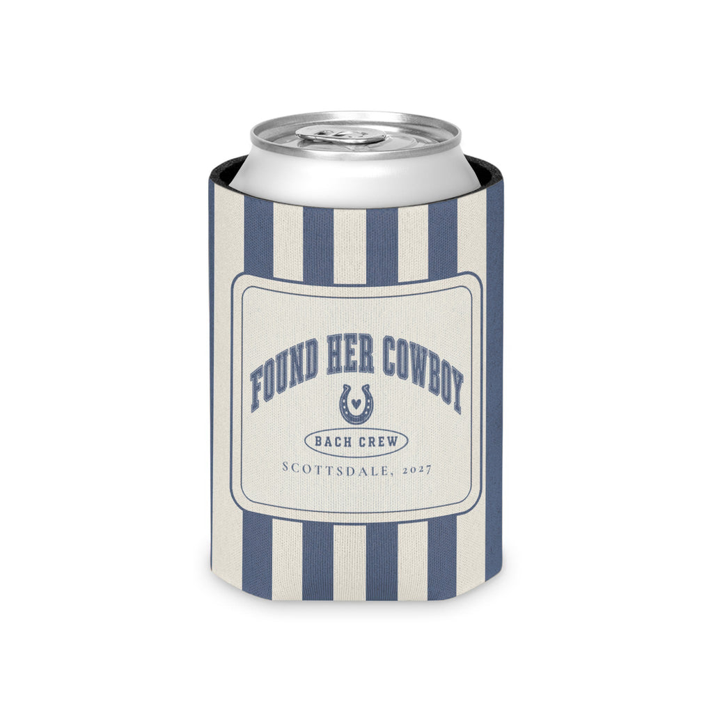 Found Her Cowboy striped can cooler, Blue Jean