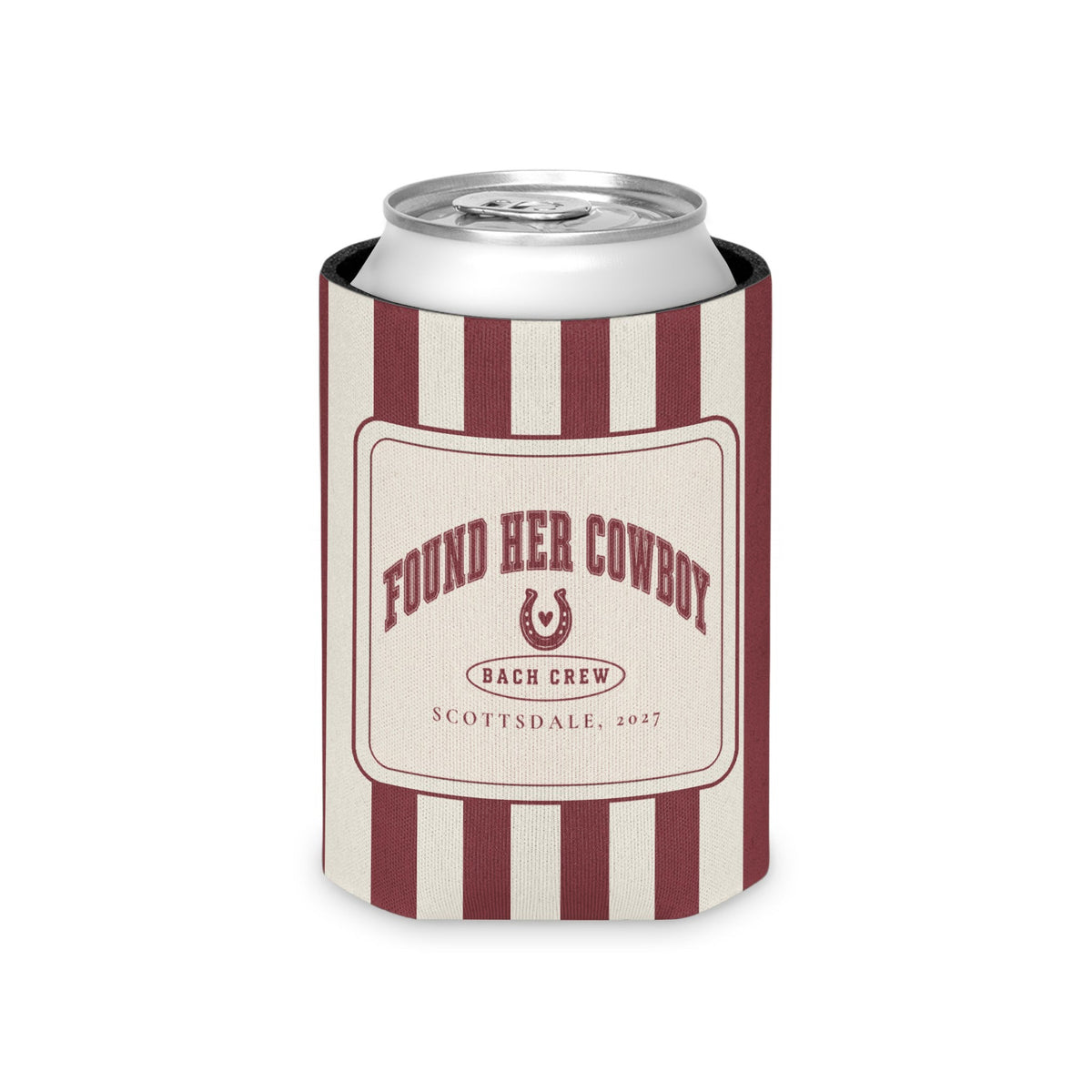 Found Her Cowboy striped can cooler, Chili