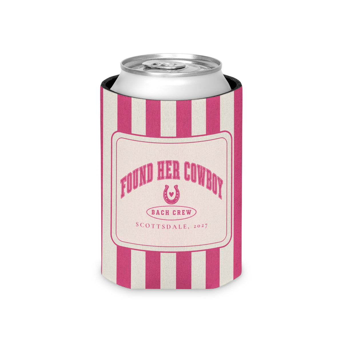 Found Her Cowboy striped can cooler, Crunchberry