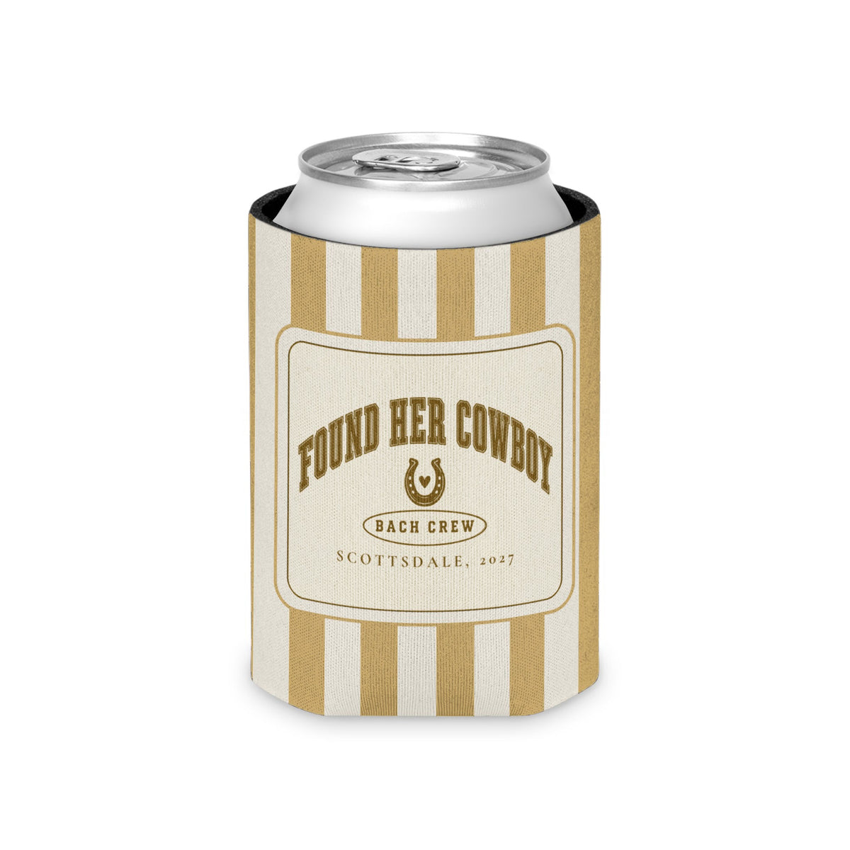 Found Her Cowboy striped can cooler, Mustard