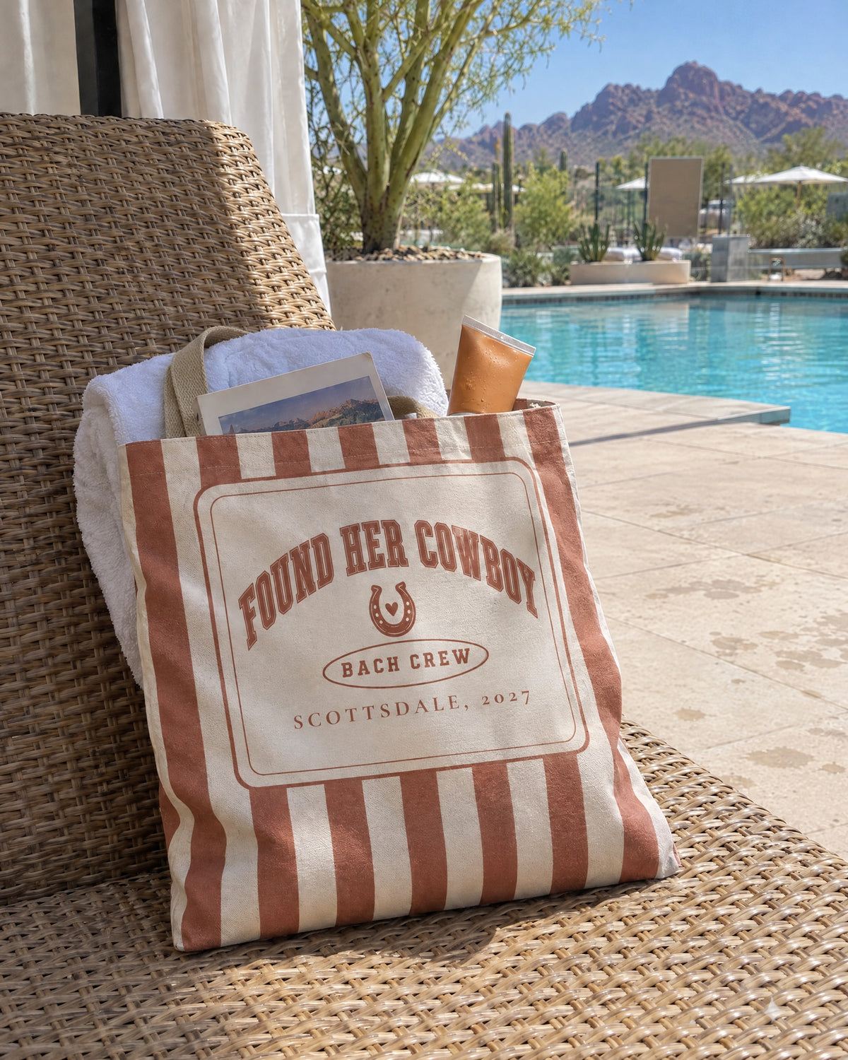 Found Her Cowboy striped tote bag on a bachelorette trip with the crew