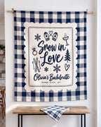 Snow In Love Gingham Scallop Tapestry in use, Snow In Love bachelorette weekend